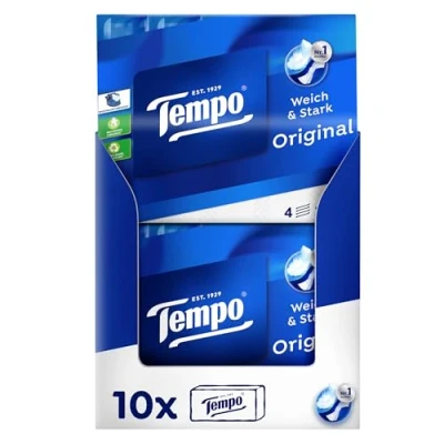 Bild av Tempo Original näsdukar Megapack 10 förpackningar med 30 x dukar vardera extra starka, mjuka pappersnäsdukar, tål maskintvätt