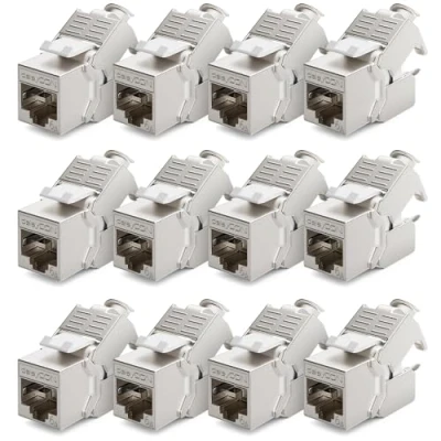 Bild av deleyCON 12x CAT6a Keystone Jack Modul Patchkabel Nätverkskabel Kontakt STP Skärmning RJ45 Uttag Nätverk Dosa Patchpanel Keystonehållare Förlängning