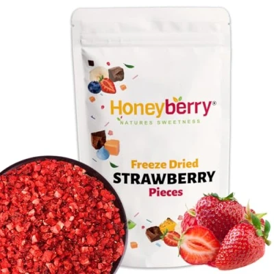 Bild av Frystorkade Jordgubbsbitar 50g Frukter Torkade Jordgubbar Naturliga Torkad Frukt utan Socker Perfekt för Bakning, Tårtor, Frukost, Smoothies och Desserter
