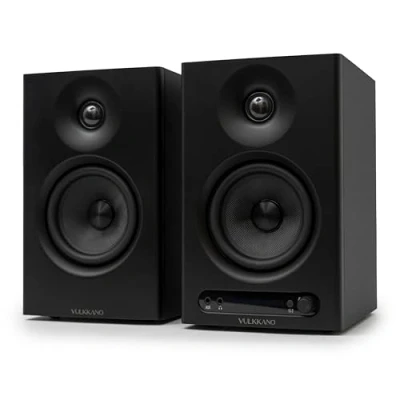 Bild av VULKKANO PRO4 Monitoring Studio högtalare med 4 tums Woofer, Bluetooth, balanserad TRS ingång, RCA, hörlursutgång, AUX, optisk, EQ inställningar, bildskärmar för hemmastudio