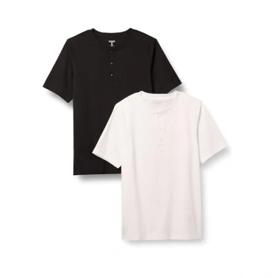 Bild av Amazon Essentials mäns normal passform kortärmad jersey Henley, 2 pack, svart/vit, X Large