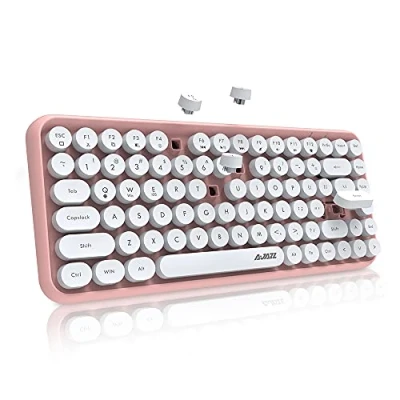 Bild av FELiCON 308i Trådlöst Bluetooth Tangentbord, Retro Skrivmaskins Cute Lätt Compact 84 Tangenter, Matt Struktur Round Keycaps, QWERTY kompatibel med iPad, PC, Bärbar Dator, Phone Rosa