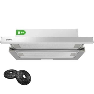 Bild av CIARRA Teleskopisk köksfläkt 60 cm CBCS6906D 370 m3/h inbyggd extraktorhuva 600 mm med LED ljus 2 hastigheter integrerad fläkt