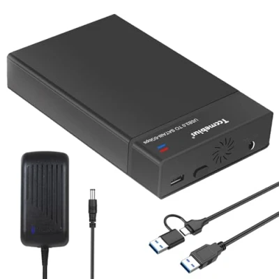 Bild av Tccmebius Extern USB 3.0 Hårddisk Hölje, 3,5&#039;&#039; Hårddiskhölje för 2,5 3,5 tum SATA HDD SSD Upp till 22TB, med 12V/3A Strömförsörjning A/C kabel, Stöd UASP Automatisk sömnfunktion (TCC S8)