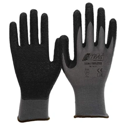 Bild av NITRAS Nylotex nylon latexhandskar arbetshandskar 12 par, grå/svart, 9/XL
