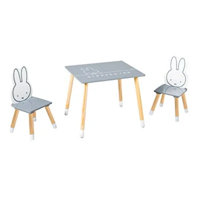 Bild av roba Barnsittgrupp Miffy® Barnbord Set med 2 barnstolar &amp; bord Sittmöbler i kaninmotiv av trä grått/vitt