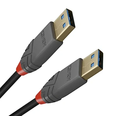 Bild av Lindy 1 m USB 3.2 typ A till en kabel, 5 Gbps, Anthra Line, dataöverföring med hög hastighet. Kompatibel externa hårddiskar, kameror, dockningsstationer, brytare, hub, skrivare, TV, webbkamera,