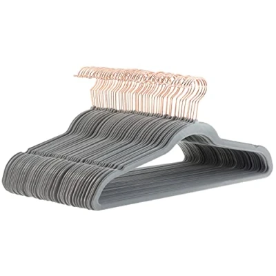 Bild av Amazon Basics tunna halkfria galgar i sammet, grå/roséguld 50 pack