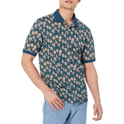 Bild av Amazon Essentials Men&#039;s Pikétröja i bomull med normal passform (finns Big &amp; Tall), Blå Ananas, S