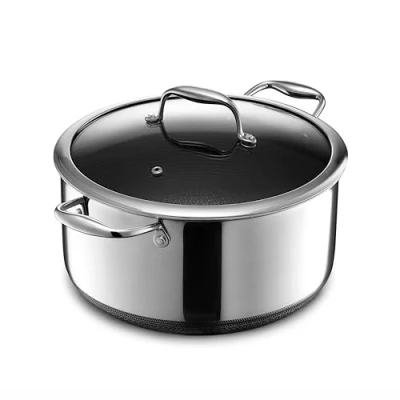 Bild av HexClad 7,5 liters non stick hybridgryta med härdat glaslock, diskmaskinssäker, lämplig för alla kokplattor