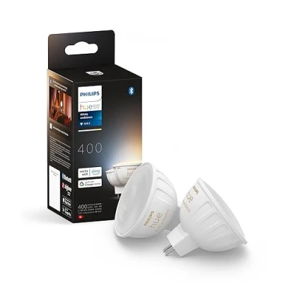 Bild av Philips Hue Smart LED lampa MR16 White Ambiance, GU5.3, kallvit till varmvit, dimbar, 5.1 W, Zigbee &amp; Bluetooth, trådlös, röststyrning via Amazon Alexa, Google Home Assistant och Siri, 2 Pack