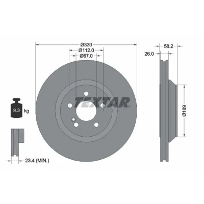 Bild av TEXTAR PRO 92197903 Disque de frein 330 26 05/06 112 ventilé l&#039;intérieur revêtu sans boulon fix roue, moyeu roue