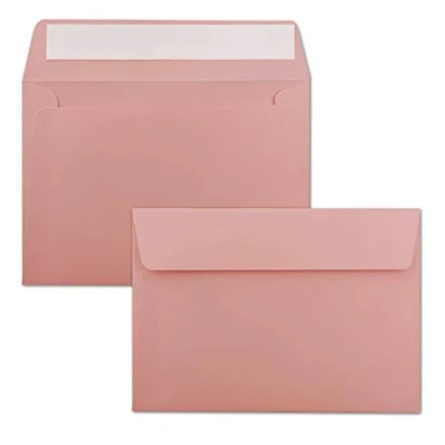 Bild av 50 x kuvert gammalt rosa (rosa) DIN C6 format 11,4 16,2 cm självhäftande utan fönster jul, gratulationskort och inbjudningar för A6 A4 papper