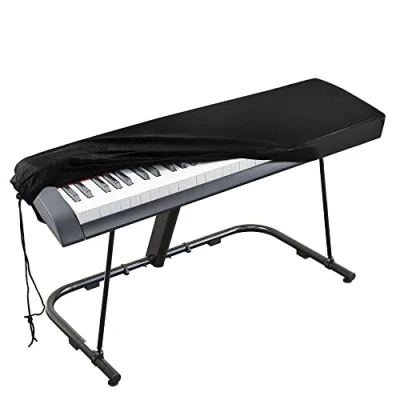 Bild av Pianotangentskydd, töjbart sammetsdammskydd med justerbar elastisk sladd och låsspänne för 88 tangenter elektroniskt tangentbord, digitalt piano, Yamaha, Casio, Roland, konsoler mera (svart)