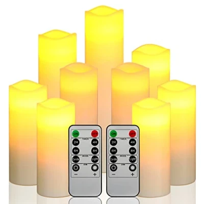 Bild av LED ljus batteridriven 10 knapps fjärrkontroll 9 pack, dansande flamma Äkta vaxförpackning elfenben (inget batteri)