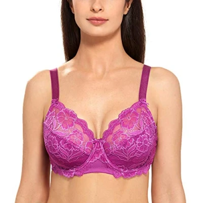 Bild av DELIMIRA Kvinnors Plus Size Bh Heltäckande Ofodrade Bh:ar Med Spets Fuchsia 85I