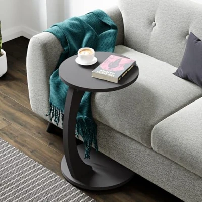 Bild av [en.casa] Sidobord Holeby i C form mobilt soffbord vardagsrumsbord 56 x Ø 38 cm grått