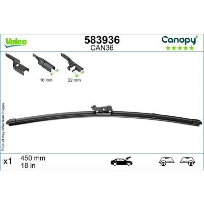 Bild av Balai d&#039;essuie glace Valeo Canopy 583936 450mm plat, caoutchouc d&#039;essuyage composé de &gt;80 % matériaux durabl.