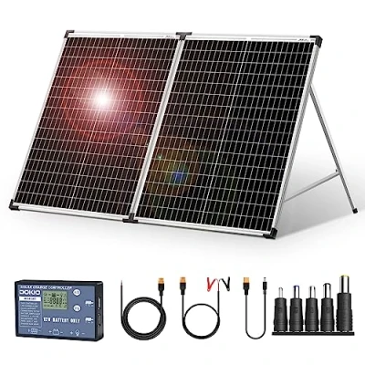 Bild av DOKIO Vikbar mobil solpanel 100 watt med monokristallina celler, integrerad 12 volt laddningsregulator och 2 USB port