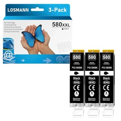 Bild av LOSMANN 3X svarta bläckpatroner kompatibla med Canon PGI 580 XXL, PGBK för Pixma TS6350 TS6150 TS8150 TS8250 TS6250 TS705 TS705a TS8151 TS6151 TS8152 TS8300 TS9150TS9155 TS9550 TR7550 TR8550
