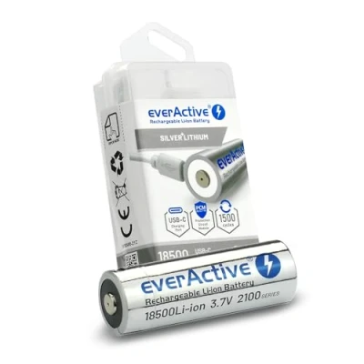 Bild av everActive Batteri 18500 3,7 V Li ion 2 100 mAh med USB C, PCM skyddskrets, förladdad upp till max. 30%, 1 styck EV18500 21 M