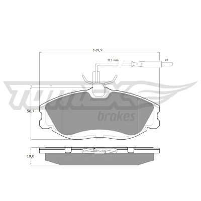 Bild av TOMEX brakes TX 11 62 Jeu de plaquettes frein Essieu avant contact signal d&#039;usure inclus PEUGEOT: 306 3/5 portes, 607 Berline, 406 Berline