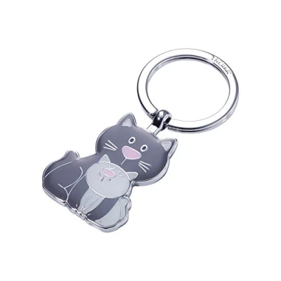 Bild av TROIKA CAT &amp; KITTY KR18 04/GY Nyckelring katt, kattunge medveten miau metallgjutning/emalj glänsande förkromad mörkgrå, ljusgrå original, GRÅ, 8 cm,