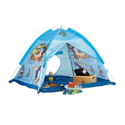 Bild av Relaxdays 10022455 lektält pirat, barntält för pojkar från 3 år, inomhus och utomhus pirattält H x B D 90 118 115 cm, blått