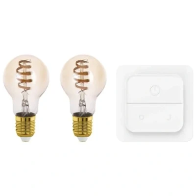 Bild av EGLO Connect.Z Smart Home LED Vintage Lampa, Set Med 2 E27 Lampor Ljusströmbrytare, Zigbee, App Och Alexa Röststyrning, Dimbar, Varmvit Kallvit, 360 Lumen, 4.9 Watt, Bärnsten