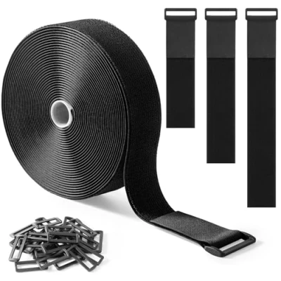Bild av Trilancer 5 cm x 10 m Extra Kraftigt Fästband med 30 Spännen Justerbara, Klippbara i Valfri Längd, Återanvändbara Snabbspännen för Att Fästa Kablar, Slangar, Rör och Mer