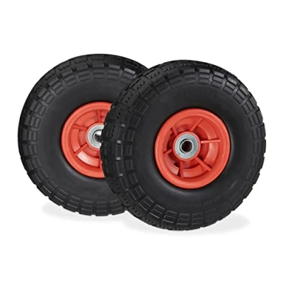 Bild av 4 x säckkärrhjul, punkteringssäkra massiva gummidäck, 4,1/3,54 tum, för 16 mm axel, upp till 150 kg, 260 85 mm, svart röd