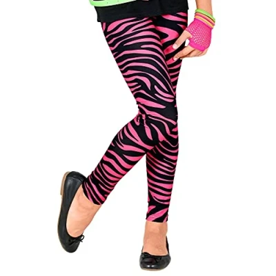Bild av WIDMANN MILANO Party Fashion W leggings för barn 80 talet, tigertryck, tals, djurtryck, disco feber, badknapp, randigt mönster, temafest, karneval