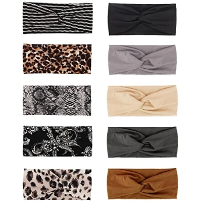 Bild av DRESHOW 10 Paket Boho Pannband för Kvinnor Vintage Blomma Tryckt Criss Cross Knotted Elastiskt Hårband Stretchy Head Wrap Twisted Cute Hårtillbehör