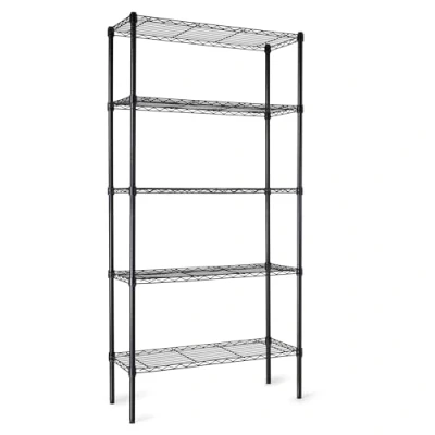 Bild av Amazon Basics förvaringshylla med höjdjusterbara och nivelleringsfötter max. Vikt 795 kg, 5 hyllor, svart, 36 tum x 91tum 183