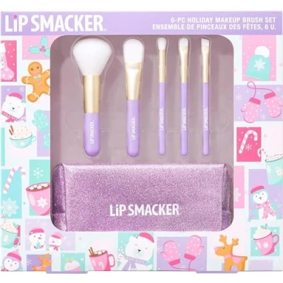 Bild av Lip Smacker Holiday Makeup Brush Set, 6 Piece Brushes Set for Face Powders, Creamy Blush, Eyeshadows and Eyeliners, All Within the Bag