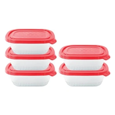 Bild av Små Matlådor med Lock (5 pack, 500ml) BPA fri Plast Förvaringslådor Stapelbara, Mikrovågs och Fryssäkra för Matförberedelse Kylskåpsorganisering (Red Lids 5Pcs)