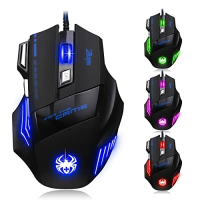 Bild av Zelotes Gaming Mus,7200DPI 7 Knappar Spelmus,USB Optisk Trådbundna Möss,Ergonomisk Mus,Gaming Möss Mouse för PC,Mac,Svart
