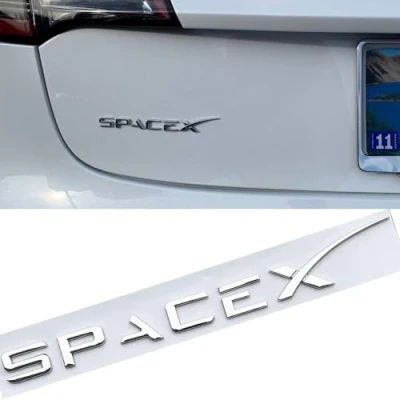 Bild av XYHAOAI 3D förhöjd logotyp baklucka infoga bokstäver bakre emblem Kompatibel med Tesla Model 3/S/X/Y,3M självhäftande baksida,Silver,SpaceX