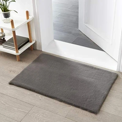 Bild av Teppich Wölkchen Fluffig Matta Av Fuskpäls Kaninpäls, Kort Päls, Hög Pälsmatta För Vardagsrum Eller Sovrum Sängmatta, Deco Sittdyna Soffa Mörkgrå 60x90cm