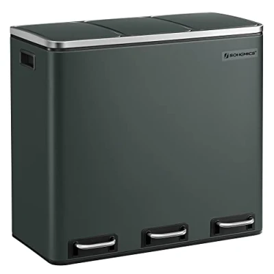 Bild av SONGMICS Selektiv sorterad soptunna med 3 fack, x 18 L, långsamt stängt lock, inre hinkar och handtag, för kök, antracitgrå LTB54GS
