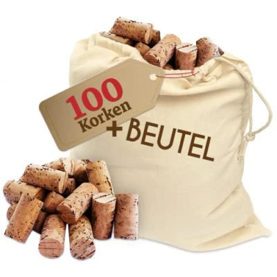 Bild av 100 nya pysselkorkar med bomullspåse vinkork flaskkorkar hantverk och korkar av flaskor, dekorera, gör det själv höst pysseltillbehör i 24 mm x 45 mörk ny