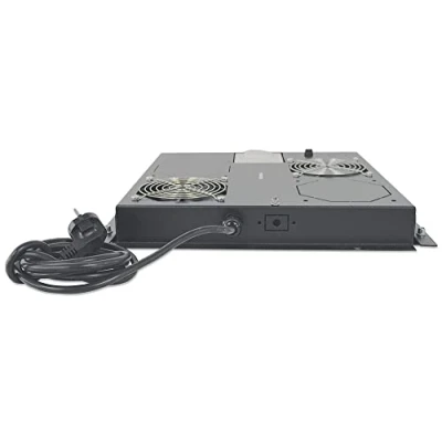 Bild av Intellinet 2 Fan Ventilation Unit for 19 Racks, Roof Mount, with Thermostat, Black Fläktbricka för stativ med kylfläktar AC 220/240 V svart, RAL 9005 1U