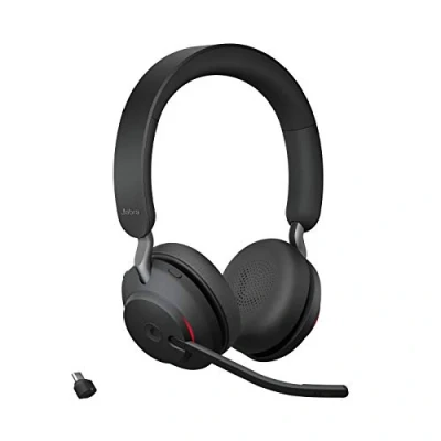 Bild av Jabra Evolve2 65 trådlöst headset Bullerdämpande Microsoft Teams certifierade stereohörlurar med lång batteritid USB C Bluetooth adapter svart