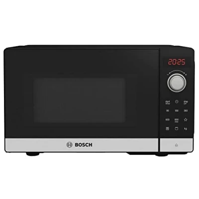 Bild av Bosch FEL023MS2 Serie 2 Mikrovågsugn, 26 x 44 cm, 800 W, 27 cm roterande platta, gångjärn till vänster, AutoPilot 8, 8 automatiska program, stöd för rengöring, LED pekskärm, rostfritt stål