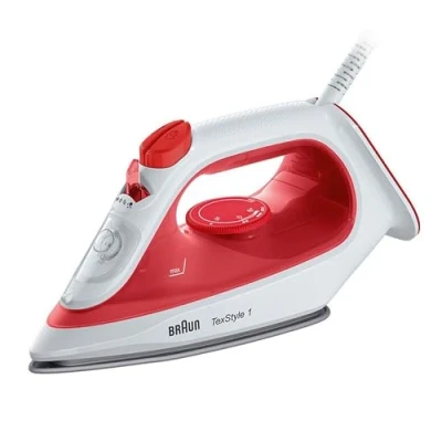 Bild av Braun TexStyle 1 SI 1019 Ångstrykjärn, non stick beläggning, termostat, 25 g/min i turboläge, vattentank 220 ml, 1900 W, röd/vit