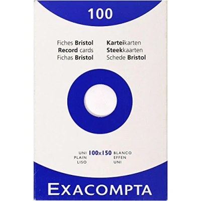 Bild av Exacompta Ref 13302E Förpackning med 100 vanliga operforerade indexkort storlek x 150 mm kompatibel bläckstråleskrivare, laser och kopiatorer färg vit
