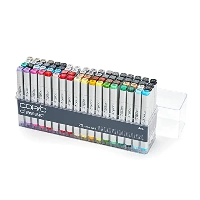 Bild av COPIC Klassisk färgad markörpenna set med 72 B, för konst &amp; hantverk, färgning, grafik, highlighter, design, anime, professionella och nybörjare, konsttillbehör målarböcker