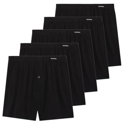 Bild av FM London 5 pack boxershorts för män lös passform supermjuka underkläder i 100% bomull enfärgade med knappgylf och komfort stretch midjeband, Svart, L, L