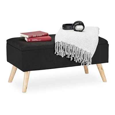 Bild av Relaxdays hall förvaringsbänk, vadderad, träben, tygskydd, H x B D: 39,5 79,5 cm, svart
