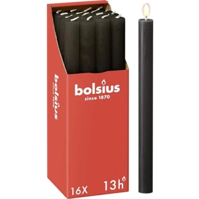 Bild av Bolsius Rustik stavljus antracit 16 stycken 27 x 2,3 cm längd brinntid 13 timmar oparfymerat innehåller naturligt växtvax utan palmolja